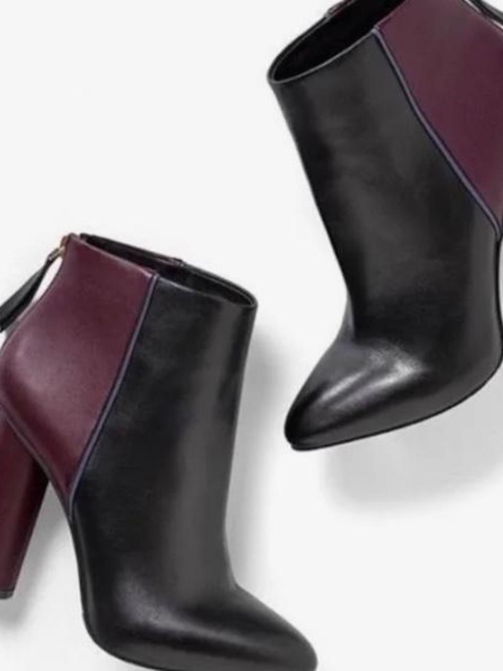 Women's Leather Ankle Boot - Black and Burgundy